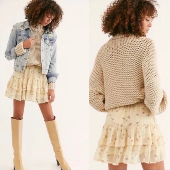 Free People Dresses & Skirts - Free People From The Valley Tiered Ruffled Mini Skirt Linseed Yellow Cream XS